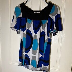 Only 9 Blue and Black Geometric Blouse